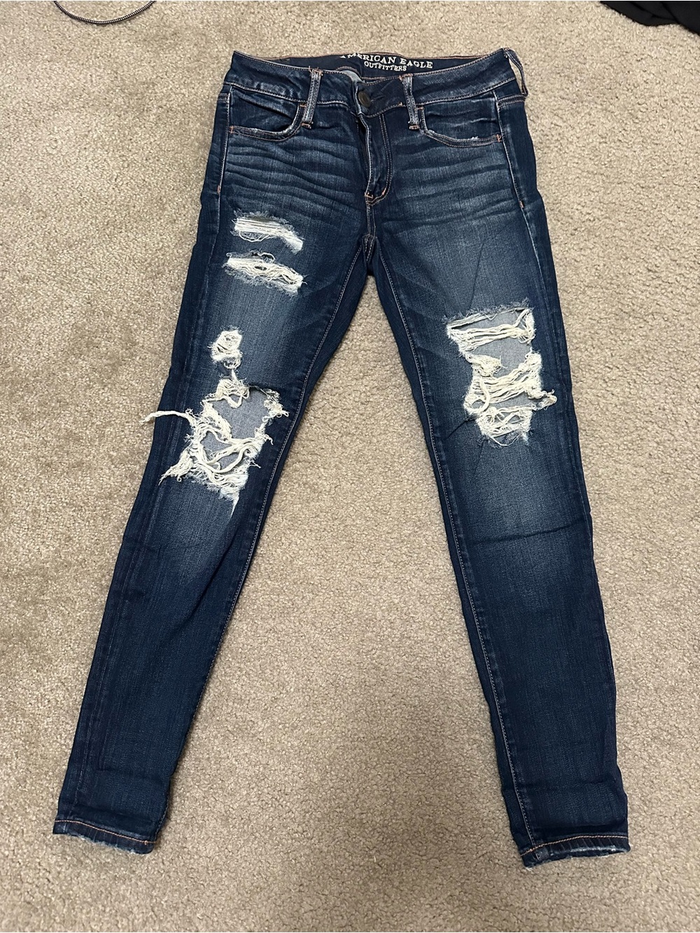 American Eagle Outfitters Dark Blue Ripped Skinny Jeans